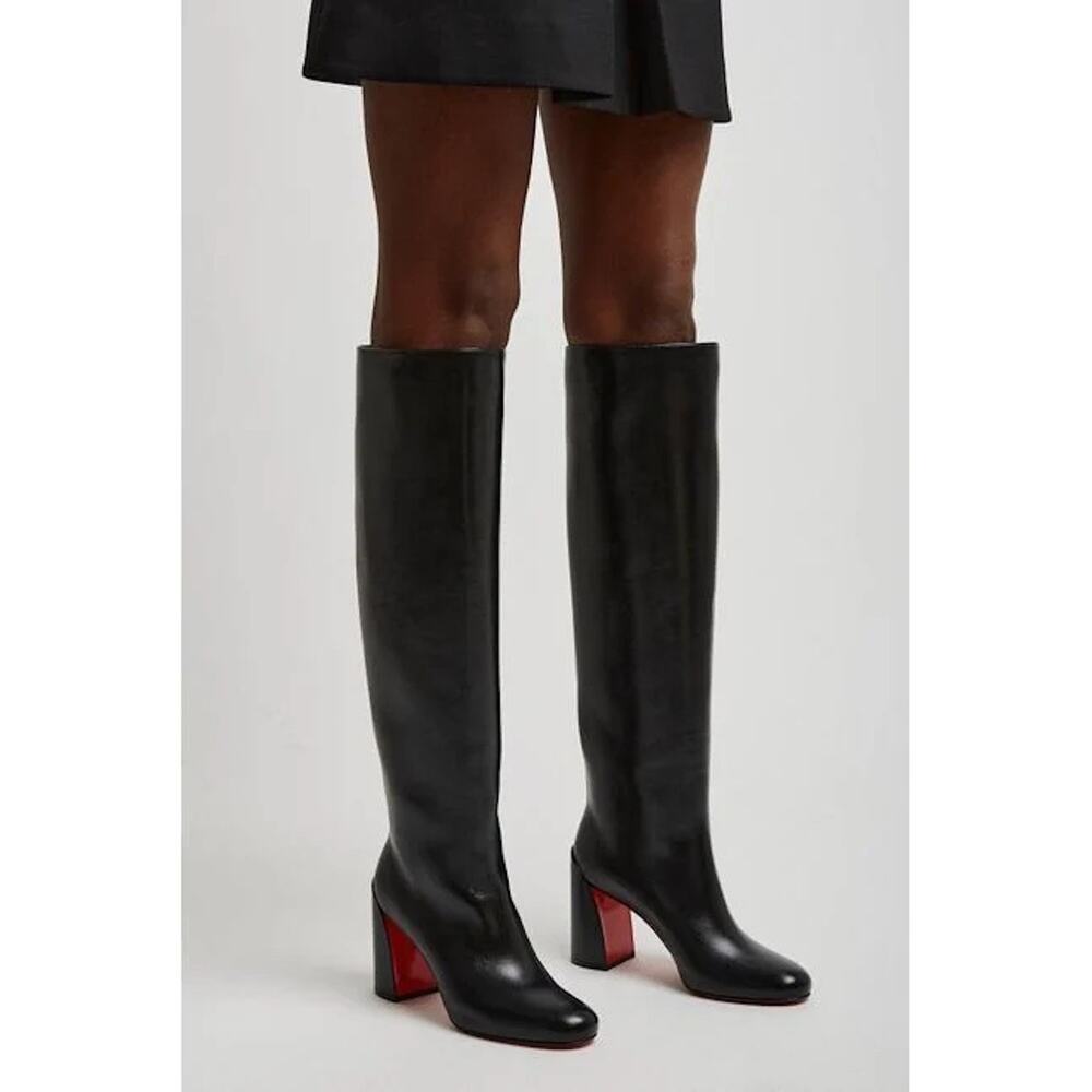 Christian Louboutin Janitta 85 Black Leather Knee High Block Heel Boot 40 - Picture 6 of 16